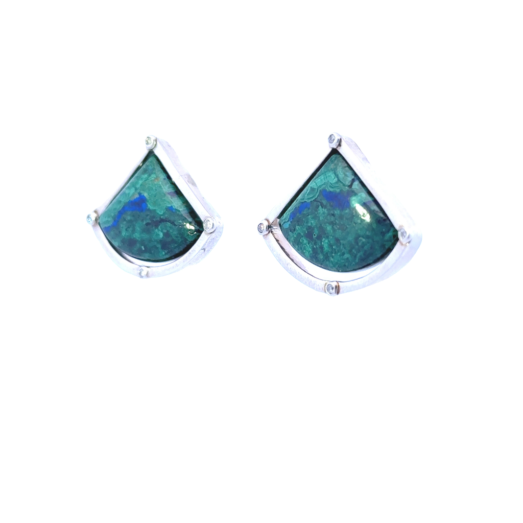 Sterling Silver Diamond Azurite Malachite Earrings