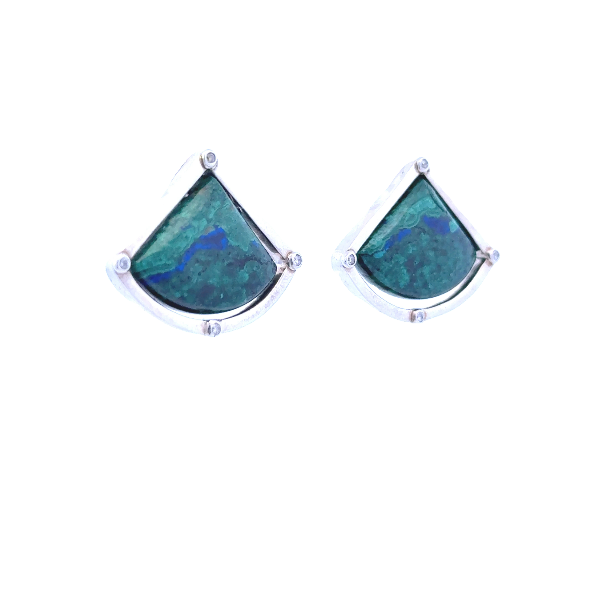 Sterling Silver Diamond Azurite Malachite Earrings