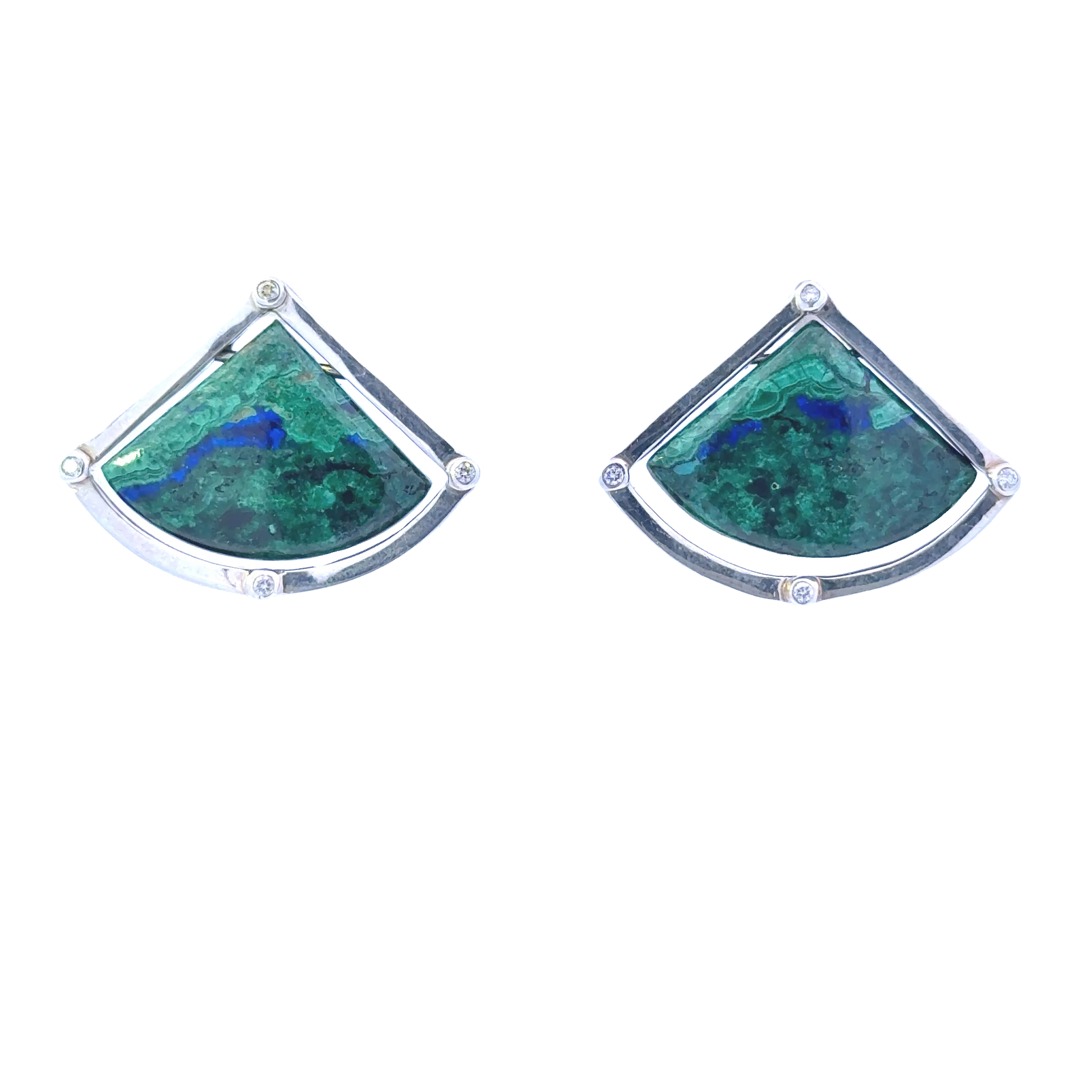 Sterling Silver Diamond Azurite Malachite Earrings