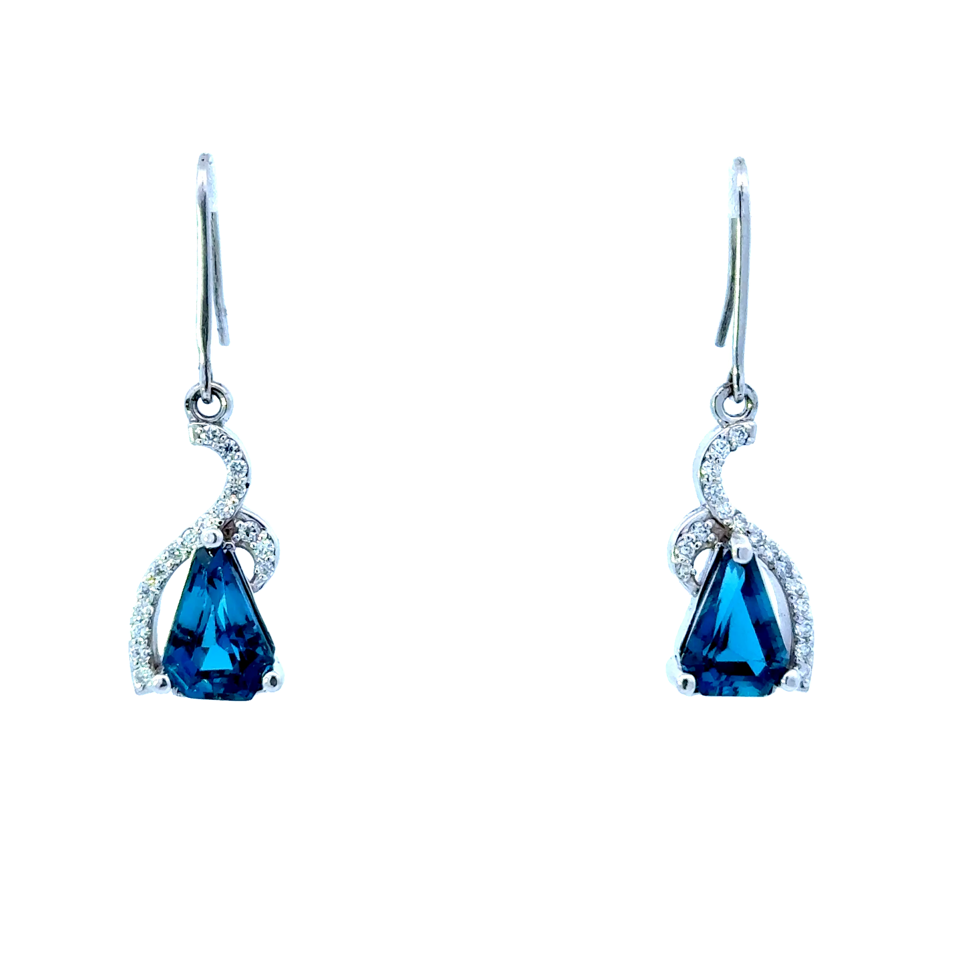 14k Trapezoid London Blue Topaz Earrings