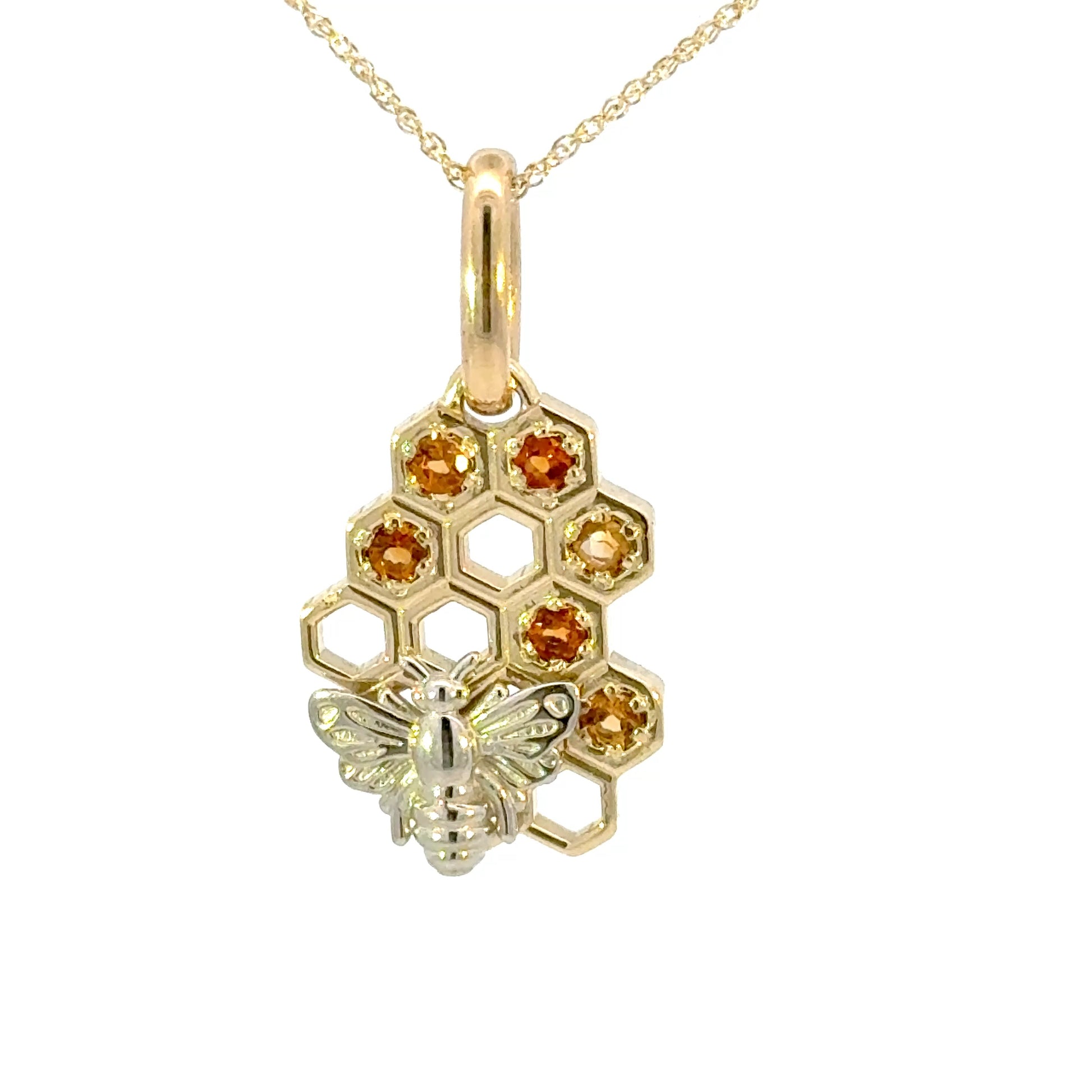14k Elegant Bee and Honeycomb Pendant