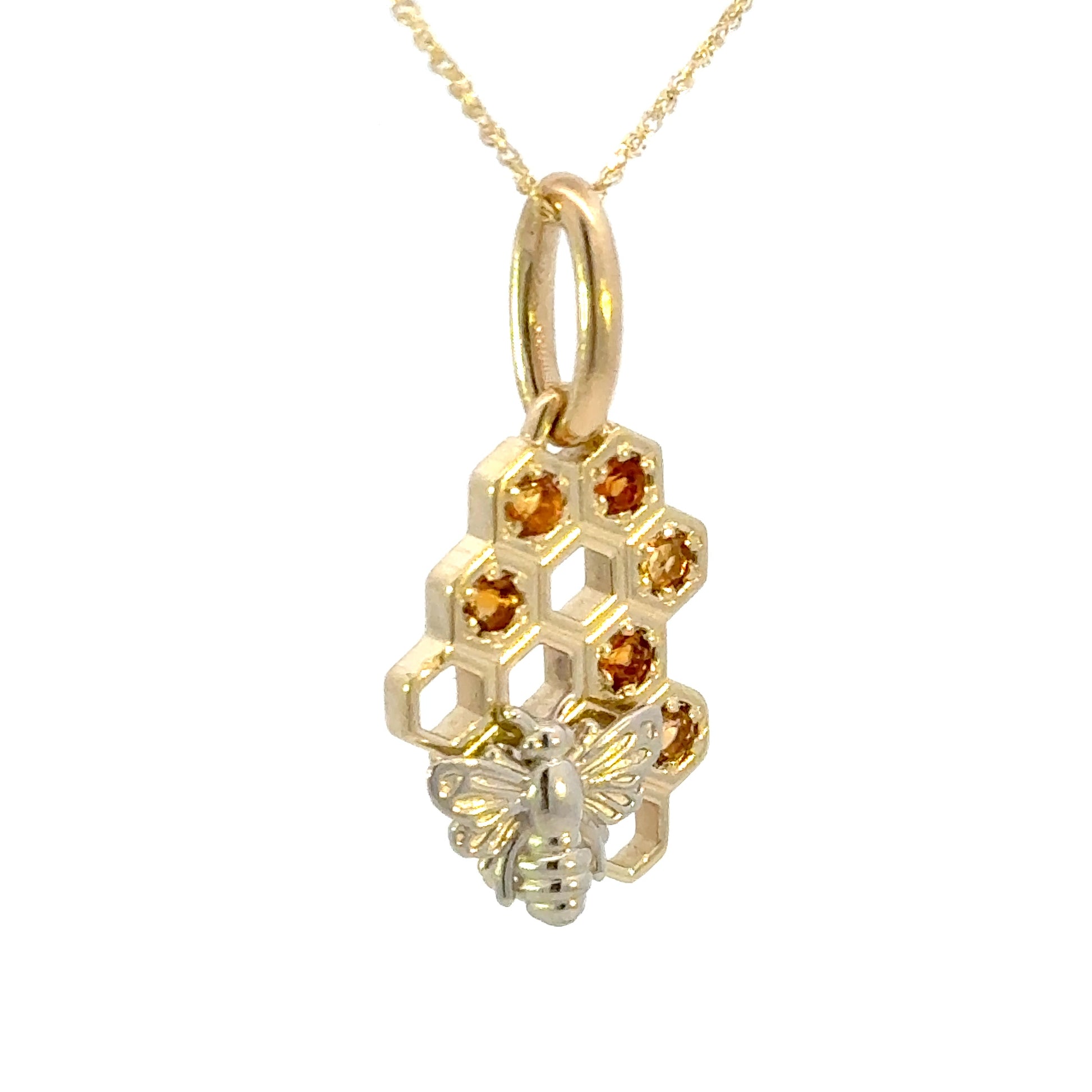 14k Elegant Bee and Honeycomb Pendant
