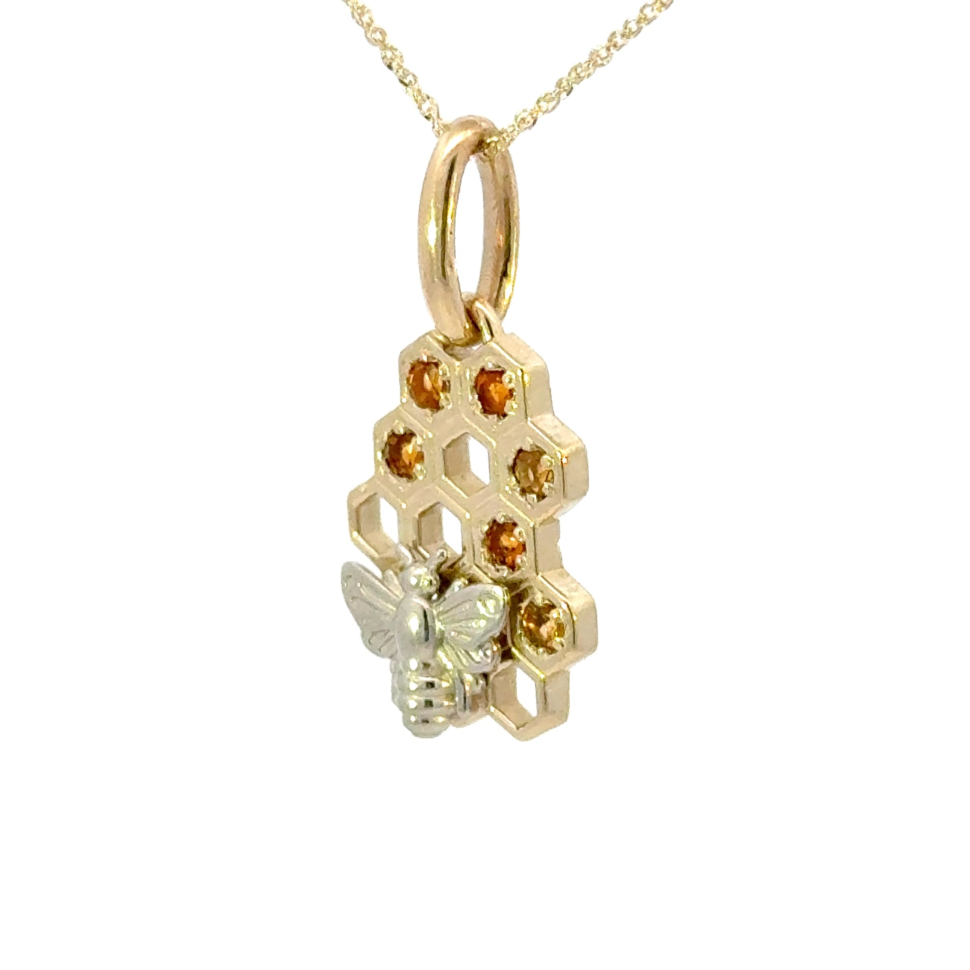 14k Elegant Bee and Honeycomb Pendant