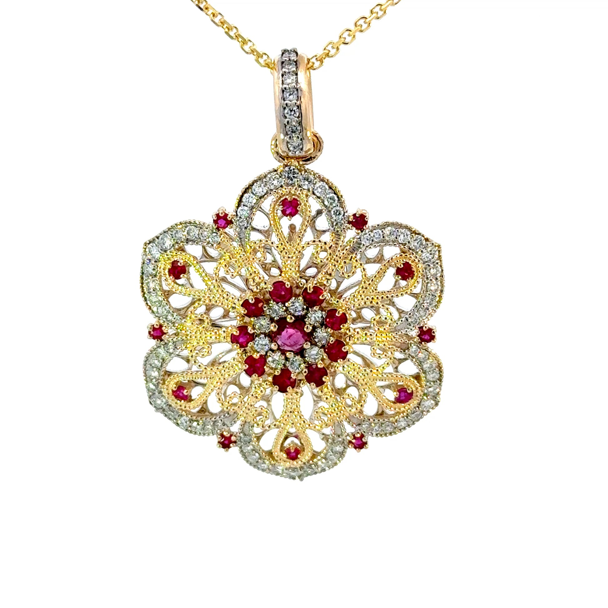 14k Ruby Floral Pendant