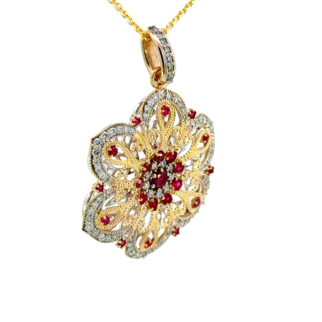 14k Ruby Floral Pendant