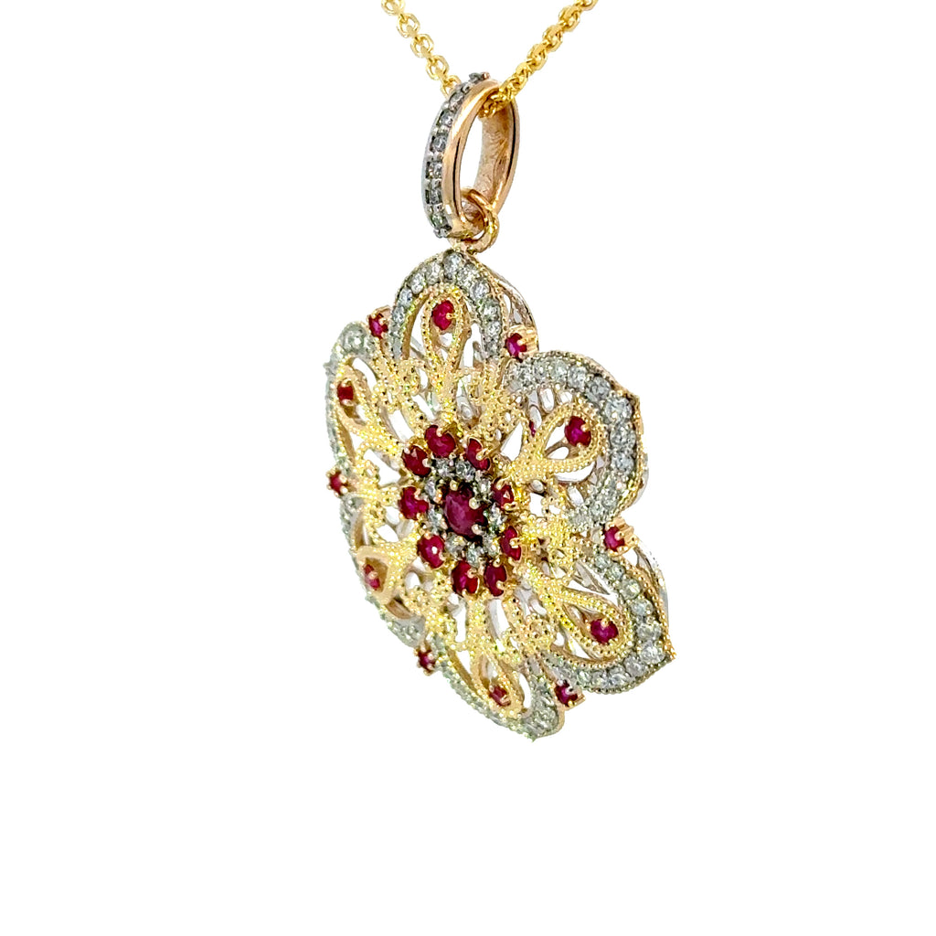14k Ruby Floral Pendant