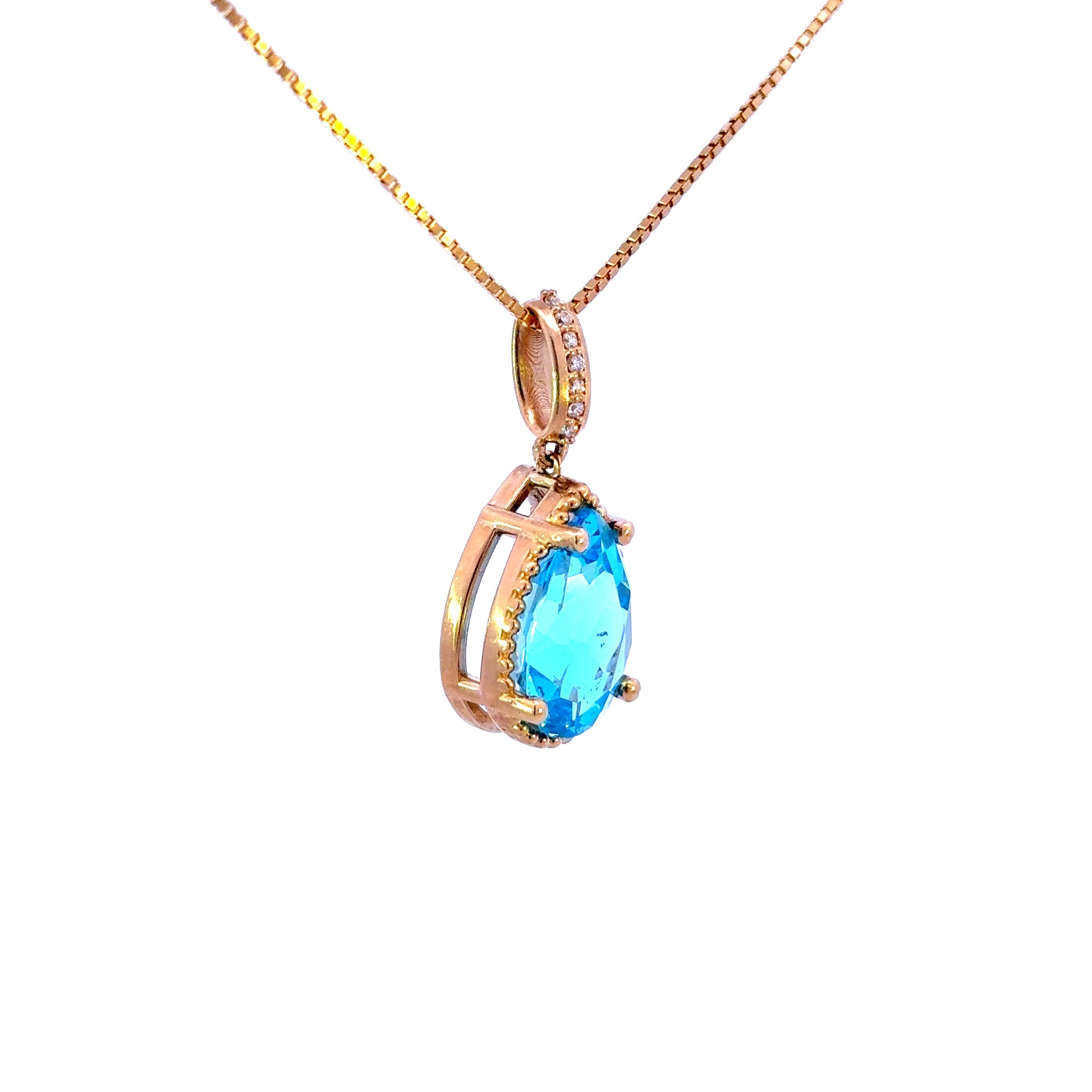 14k Pear London Blue Topaz Pendant