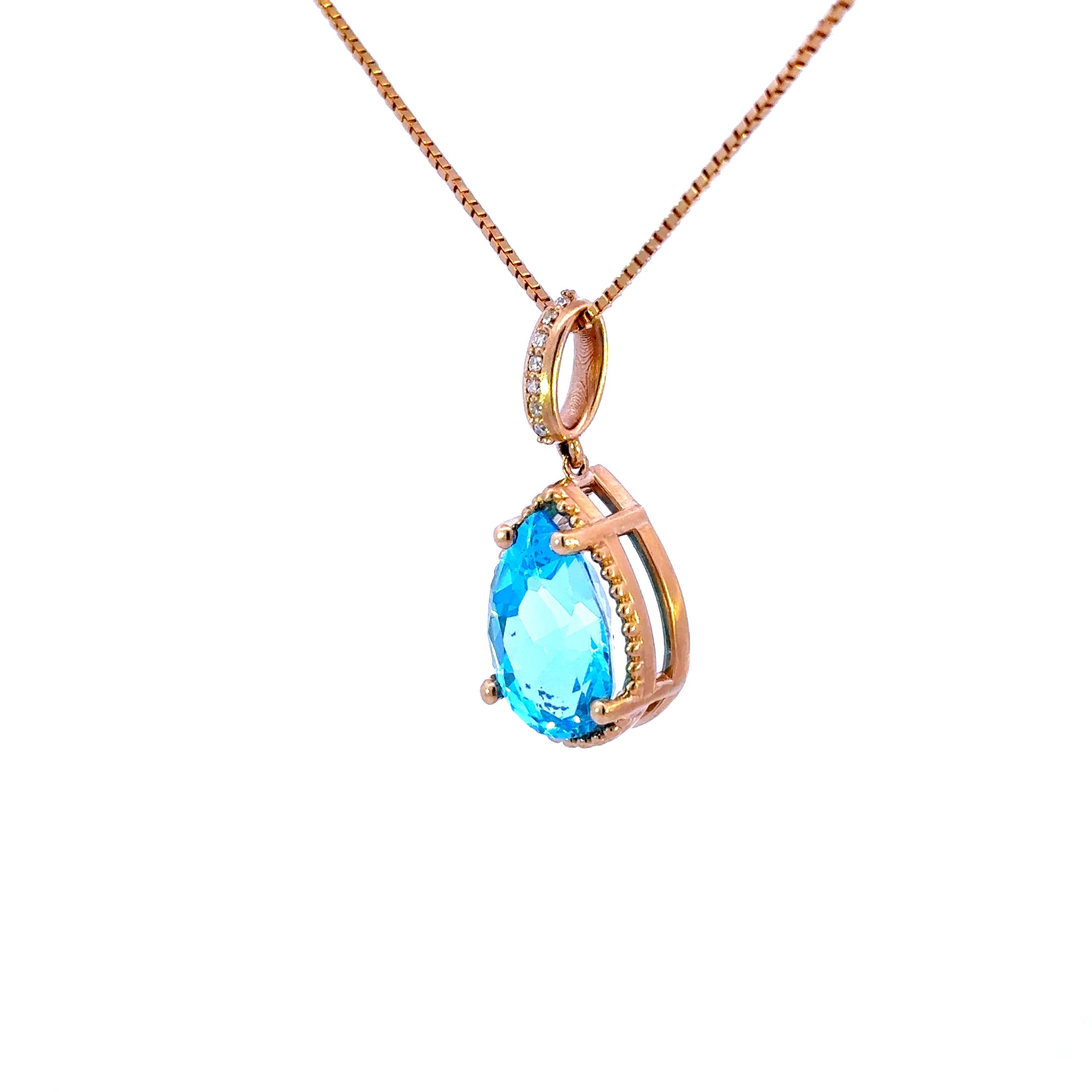 14k Pear London Blue Topaz Pendant