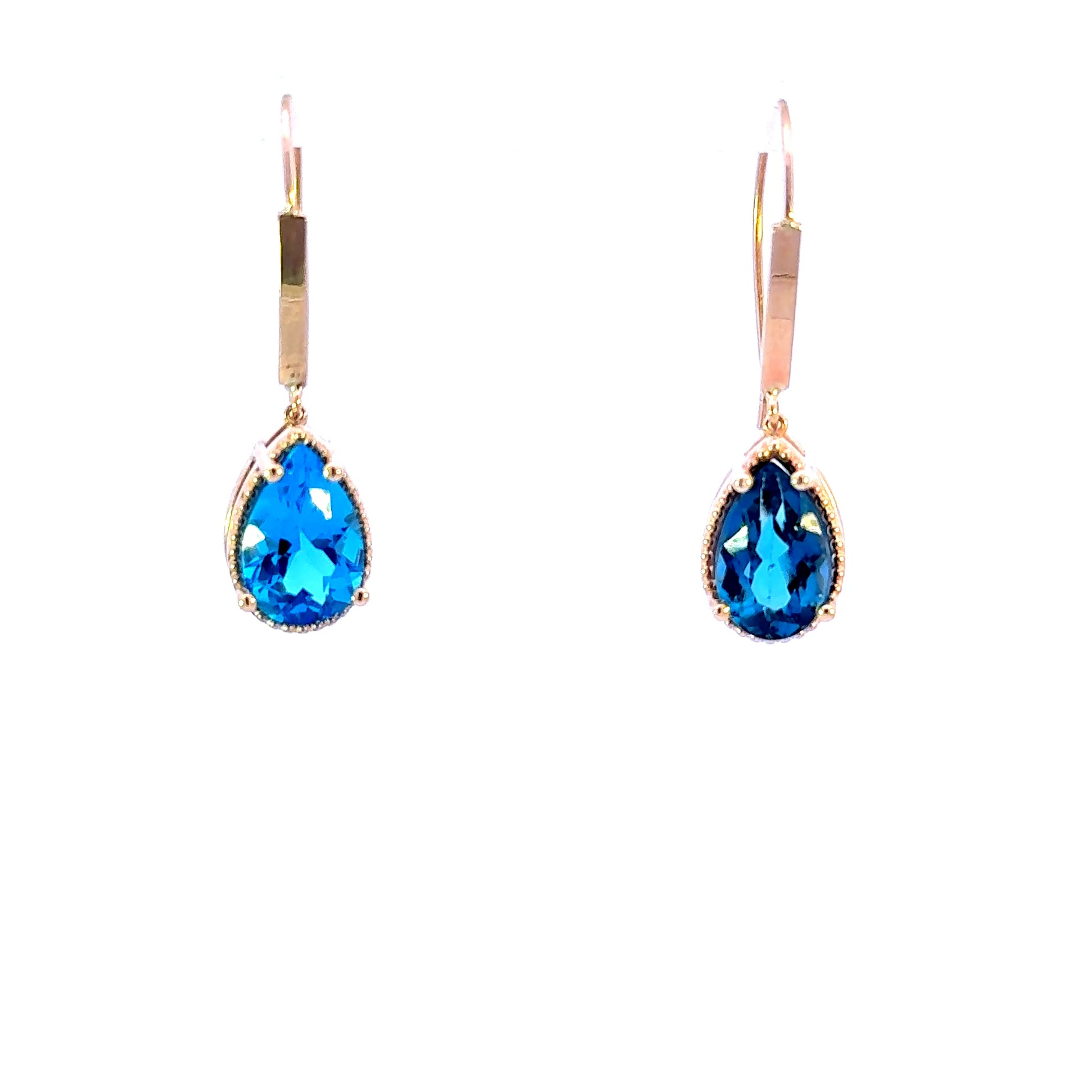 14k Pear London Blue Topaz Earrings