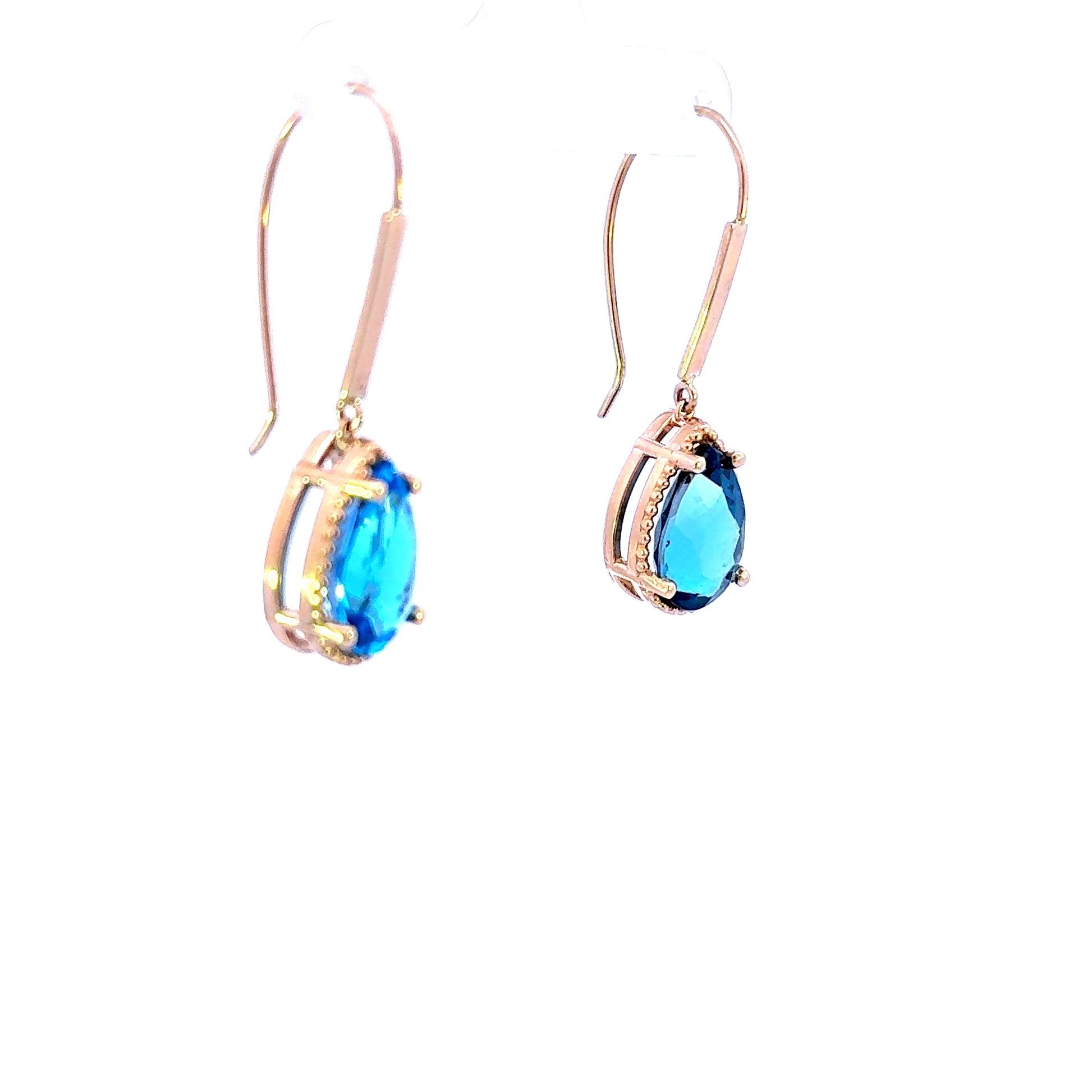 14k Pear London Blue Topaz Earrings