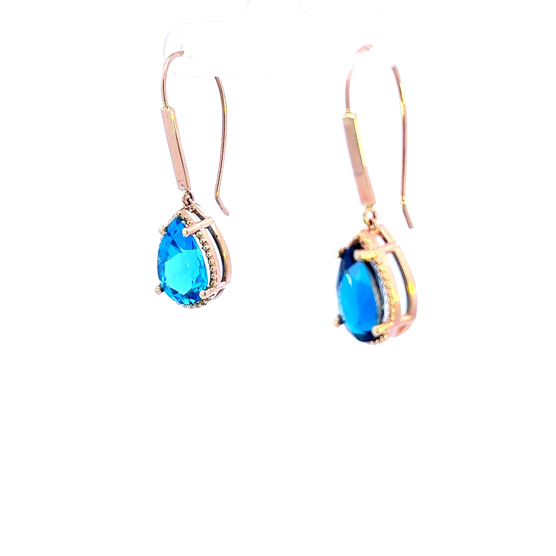 14k Pear London Blue Topaz Earrings