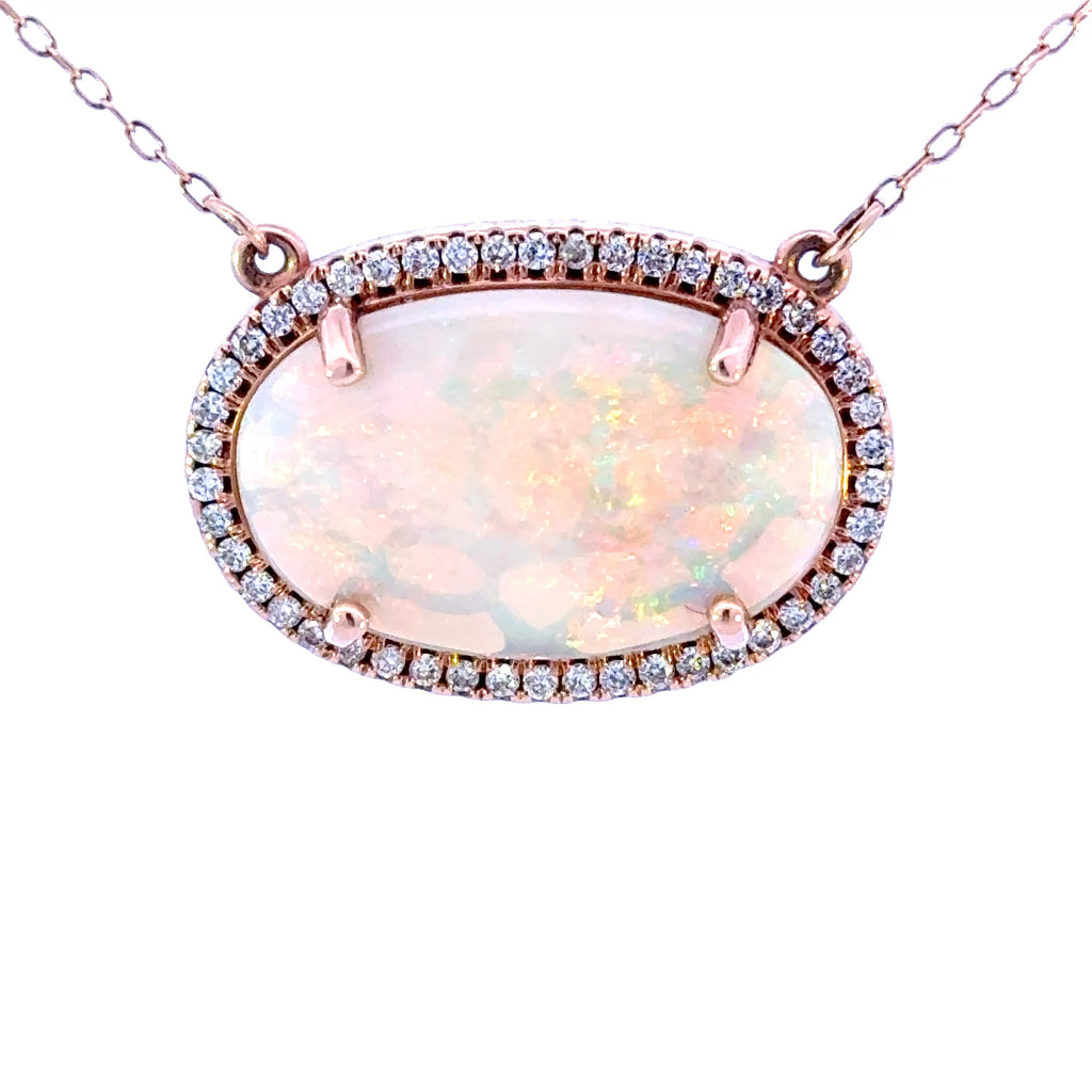 14k Opal Pendant with Diamond Accents