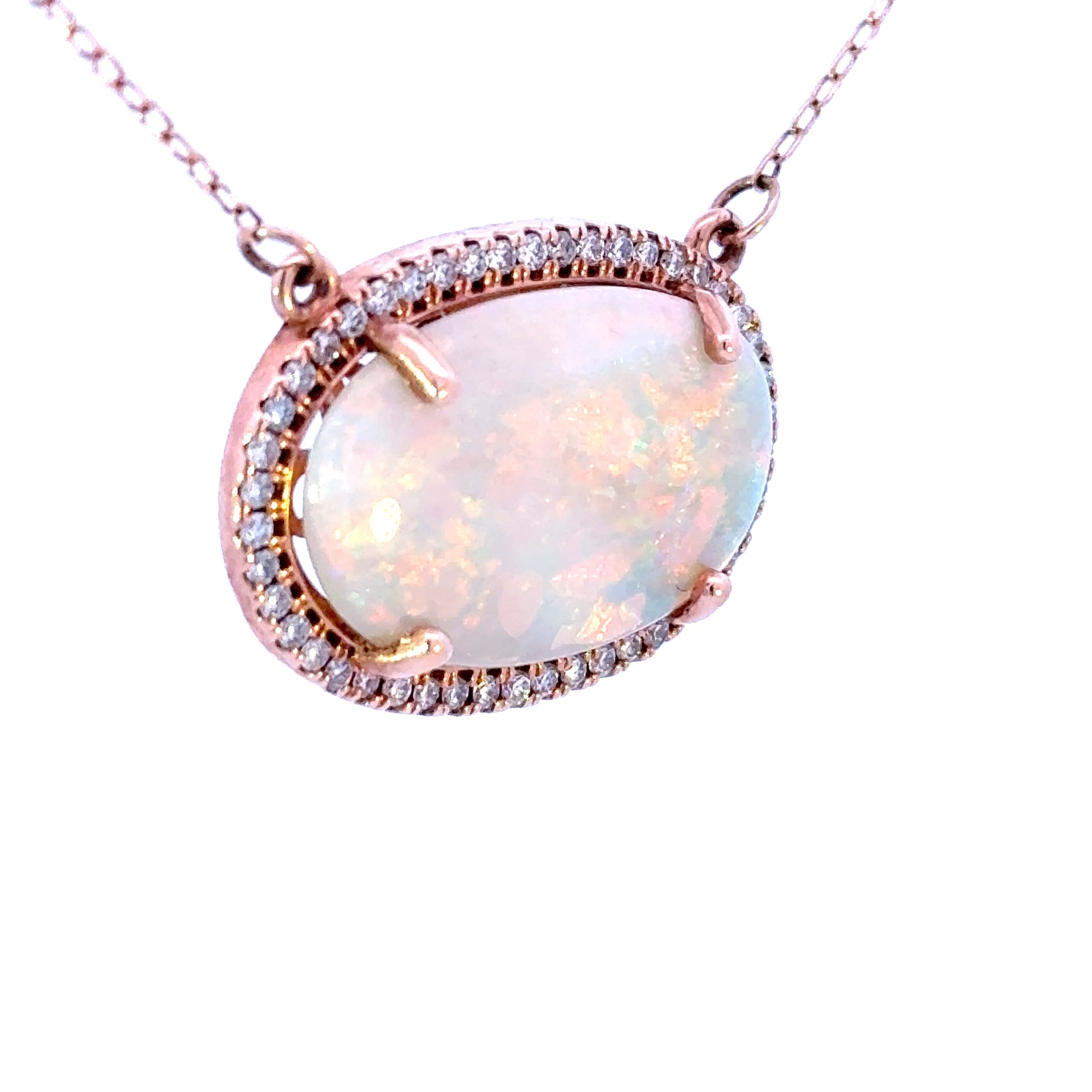 14k Opal Pendant with Diamond Accents