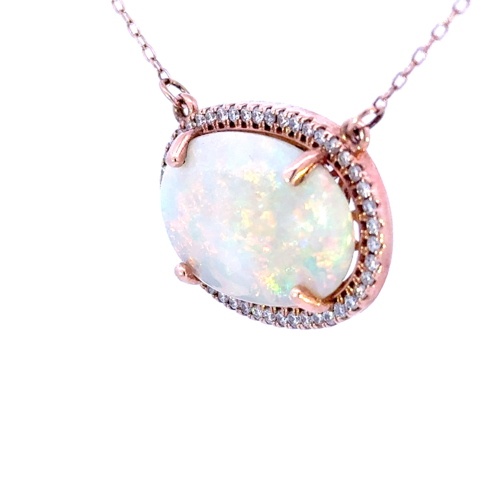 14k Opal Pendant with Diamond Accents