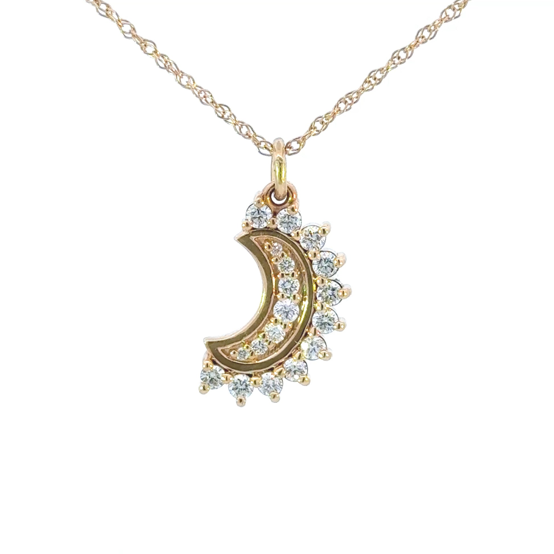 14k Lab Diamond Crescent Moon Pendant