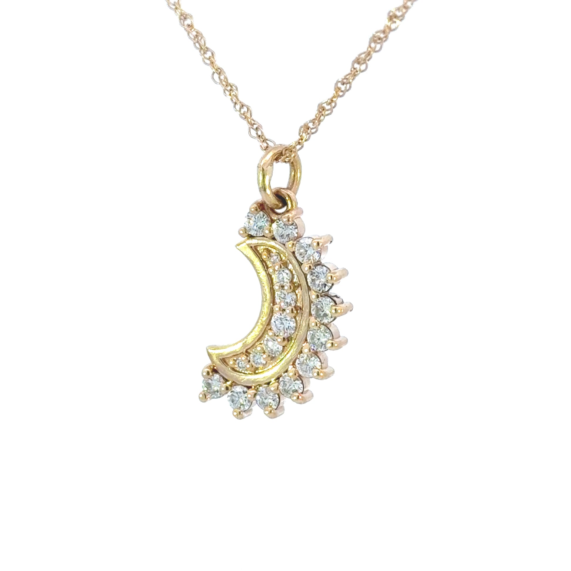 14k Lab Diamond Crescent Moon Pendant