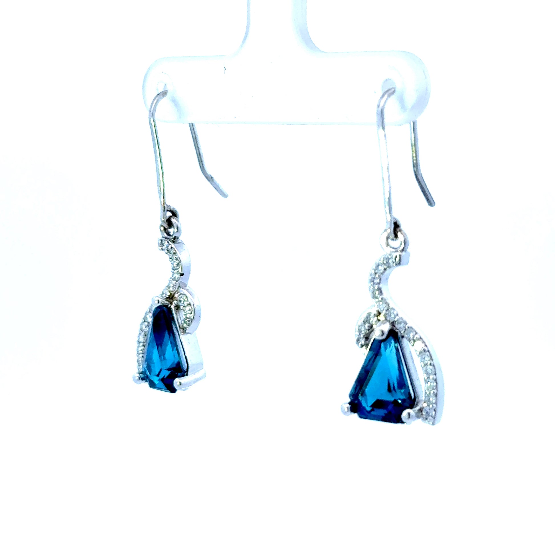 14k Trapezoid London Blue Topaz Earrings