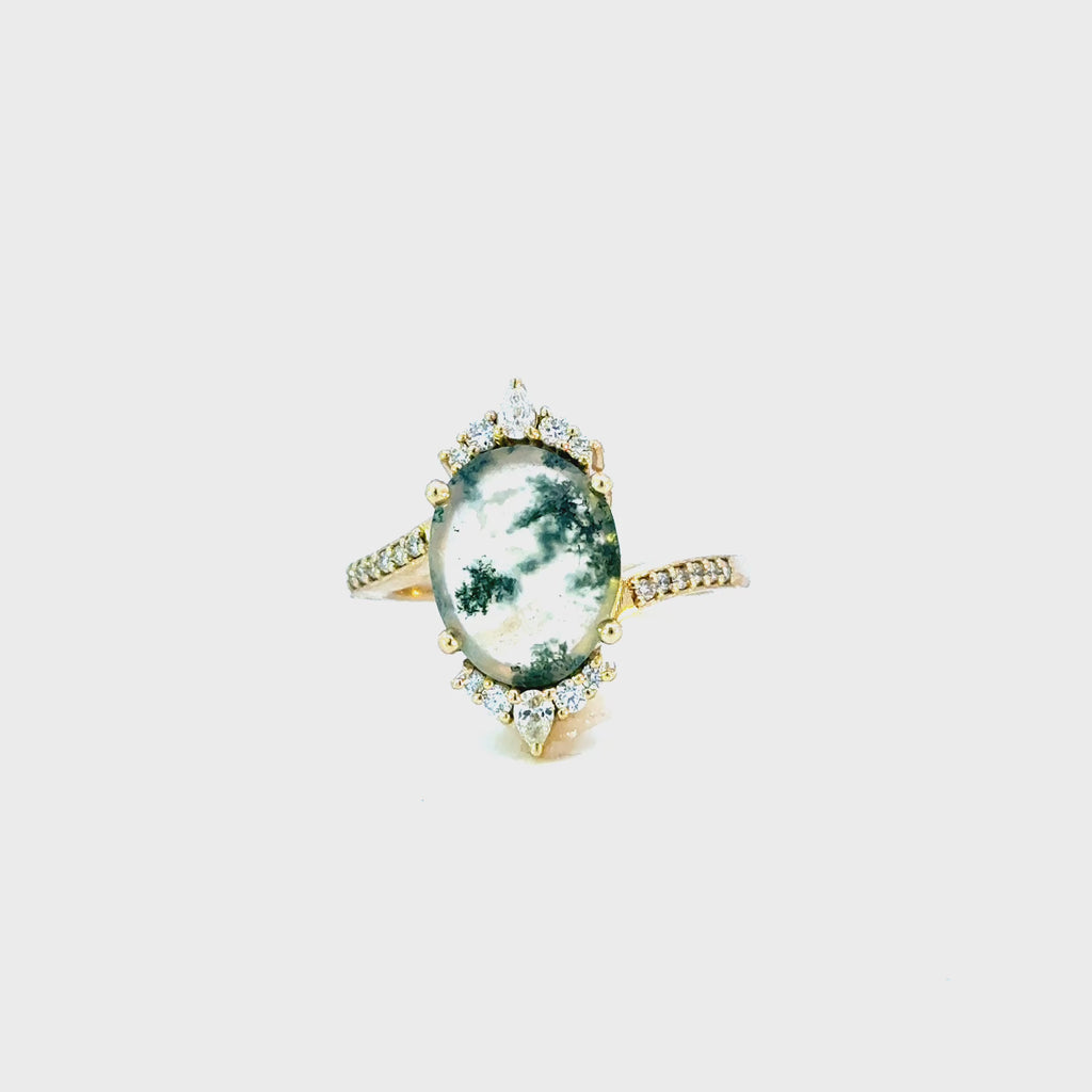 14K Green Moss Agate Ring
