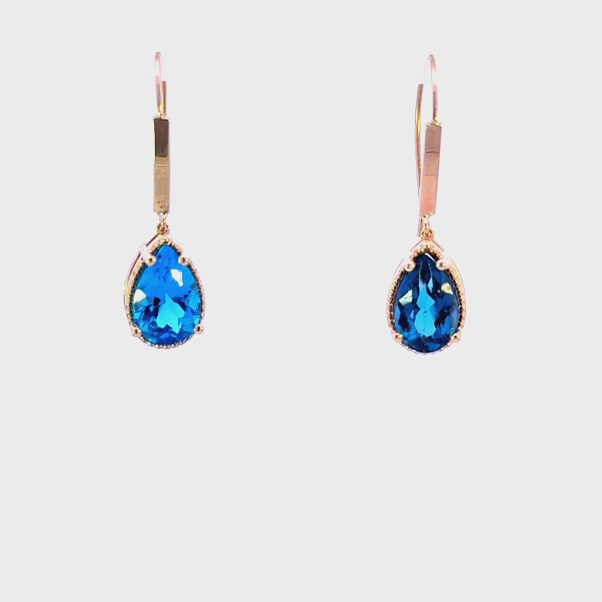 14k Pear London Blue Topaz Earrings