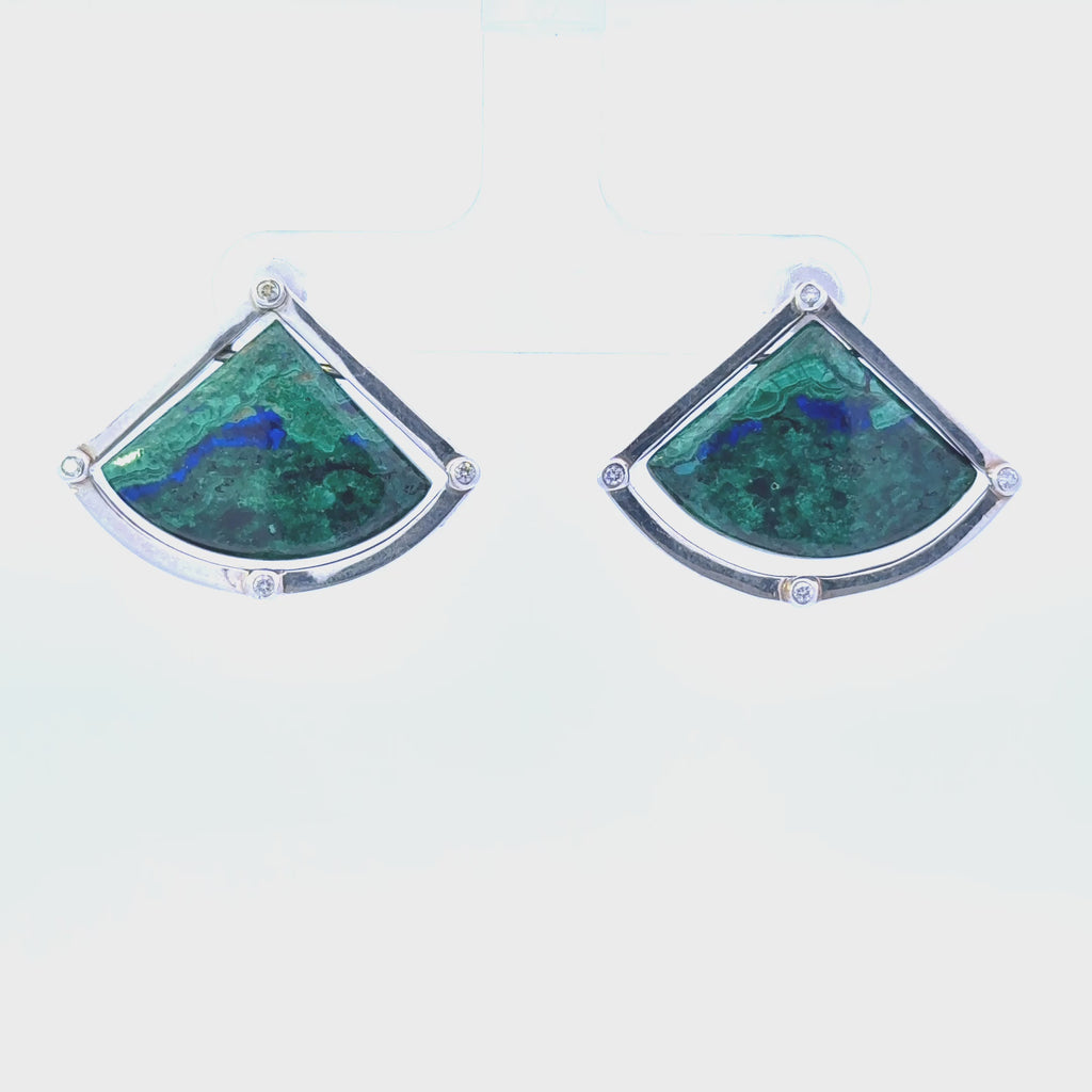 Sterling Silver Diamond Azurite Malachite Earrings