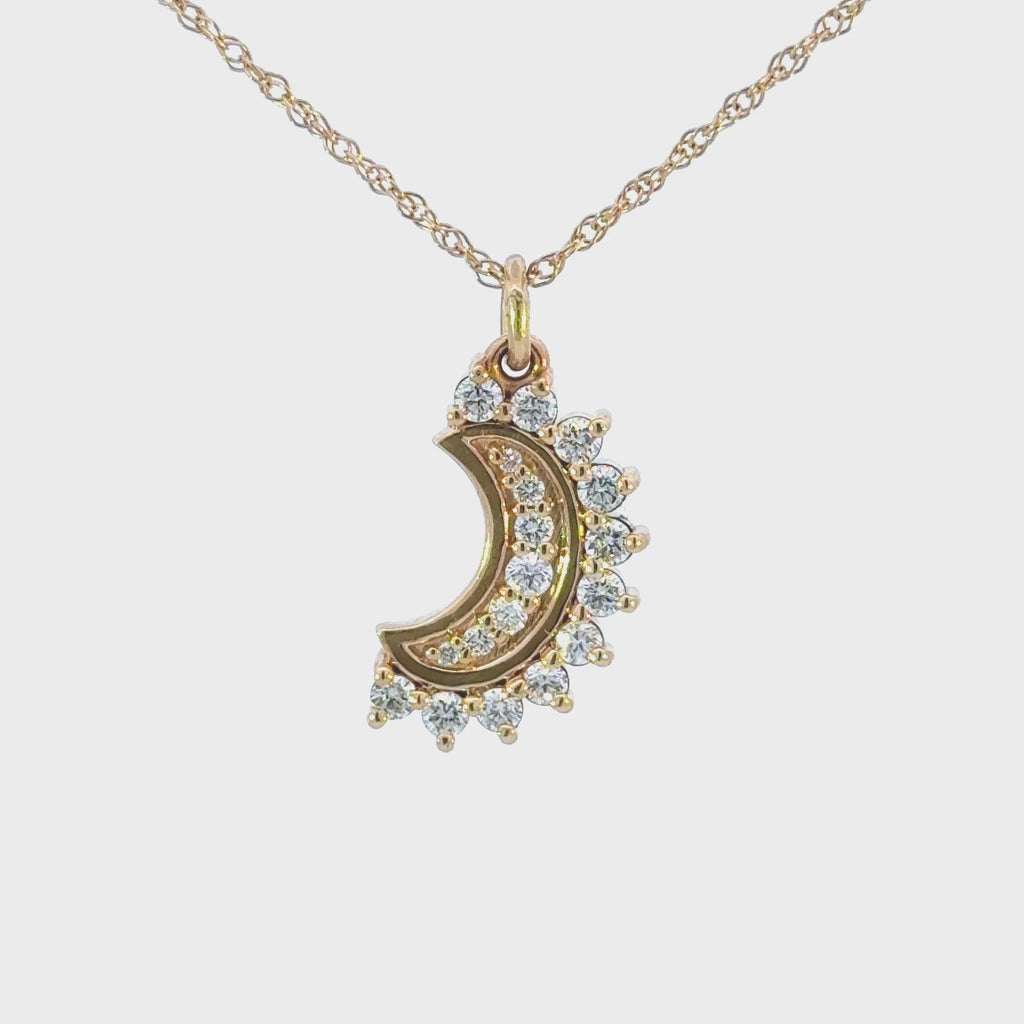 14k Lab Diamond Crescent Moon Pendant