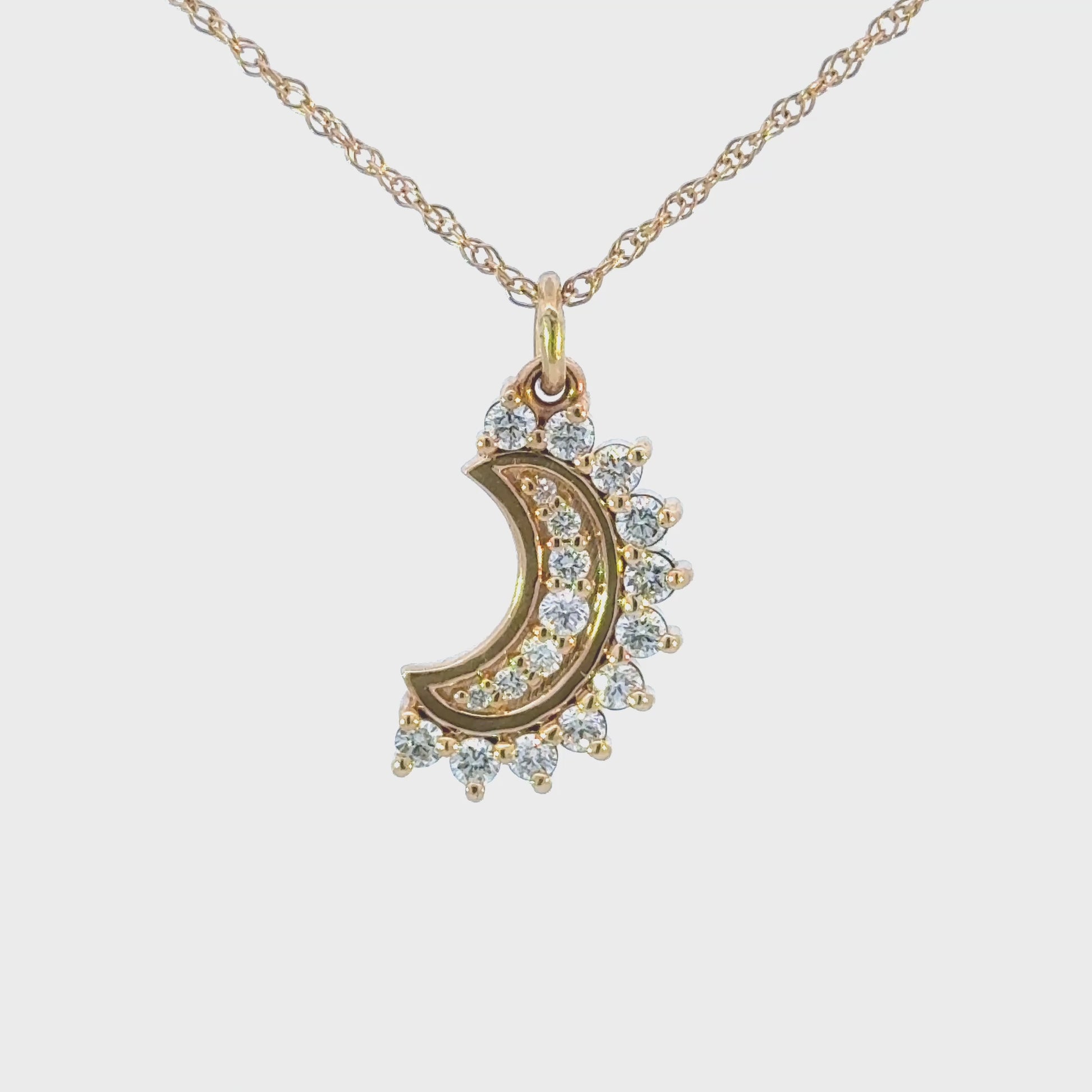 14k Lab Diamond Crescent Moon Pendant